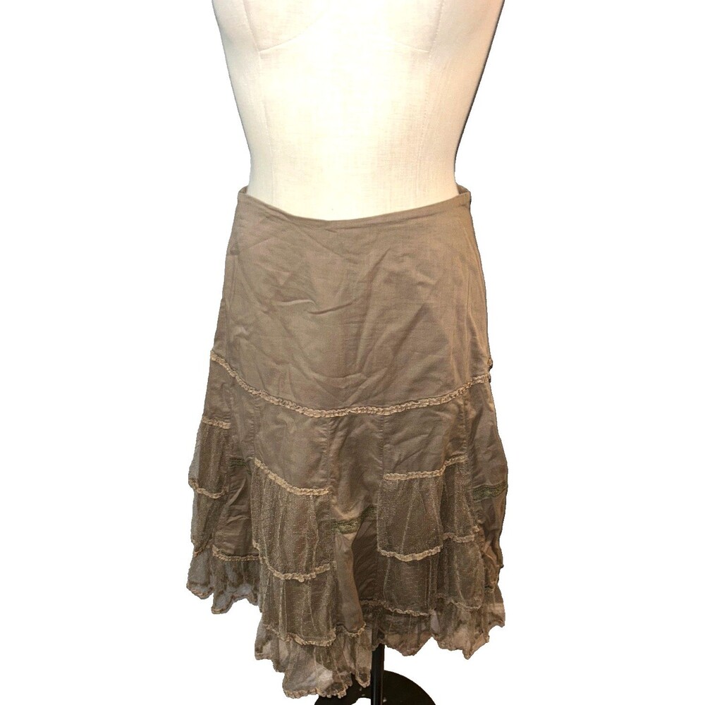 Promod Women’s Tiered Cotton Lace Trim A-Line Midi Skirt Size 40EU/M Fairy Boho